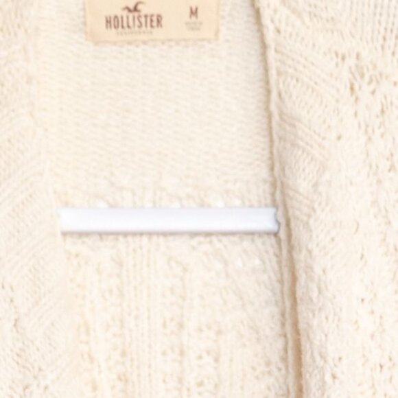 Hollister Size M Fringe Trim Open Draped Knit Cardigan Sweater Soft Cream Textur - Picture 2 of 8